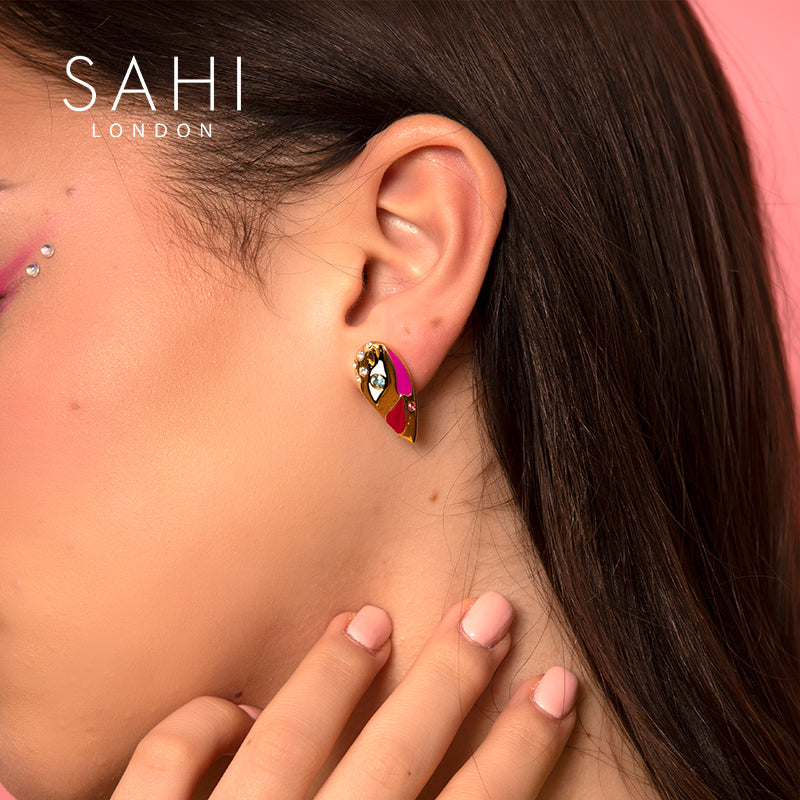 Love Affair Enamel Stud Earrings in Gold Plated