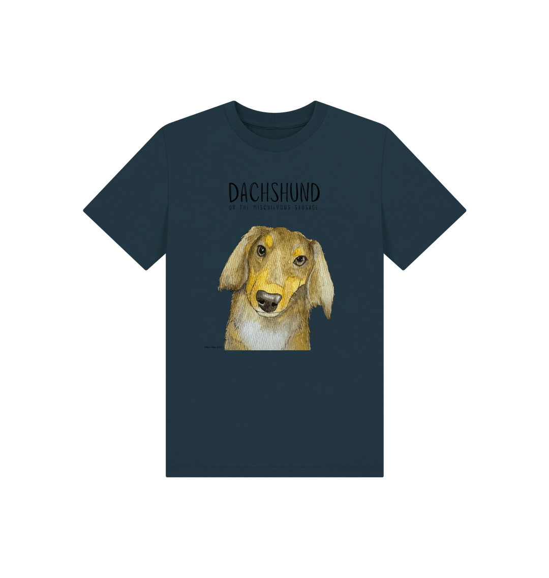 Mischievous Long Haired Hot Dog Kids T Shirt Small Pup Big Attitude