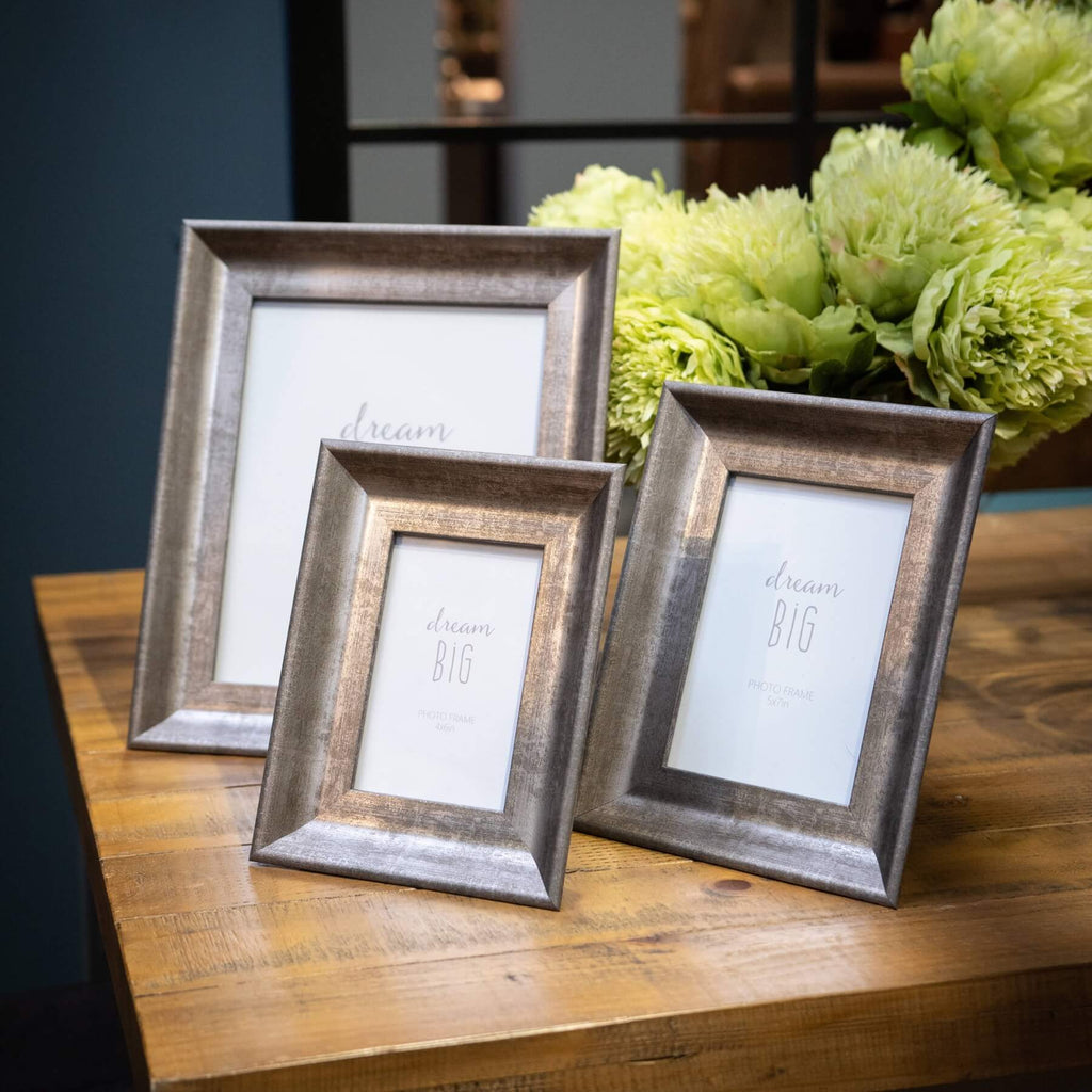 Distressed silver convex photo frame with solid wood, fits 8x10 photos, vintage home decor accent by RoomLondon at brixbailey.com