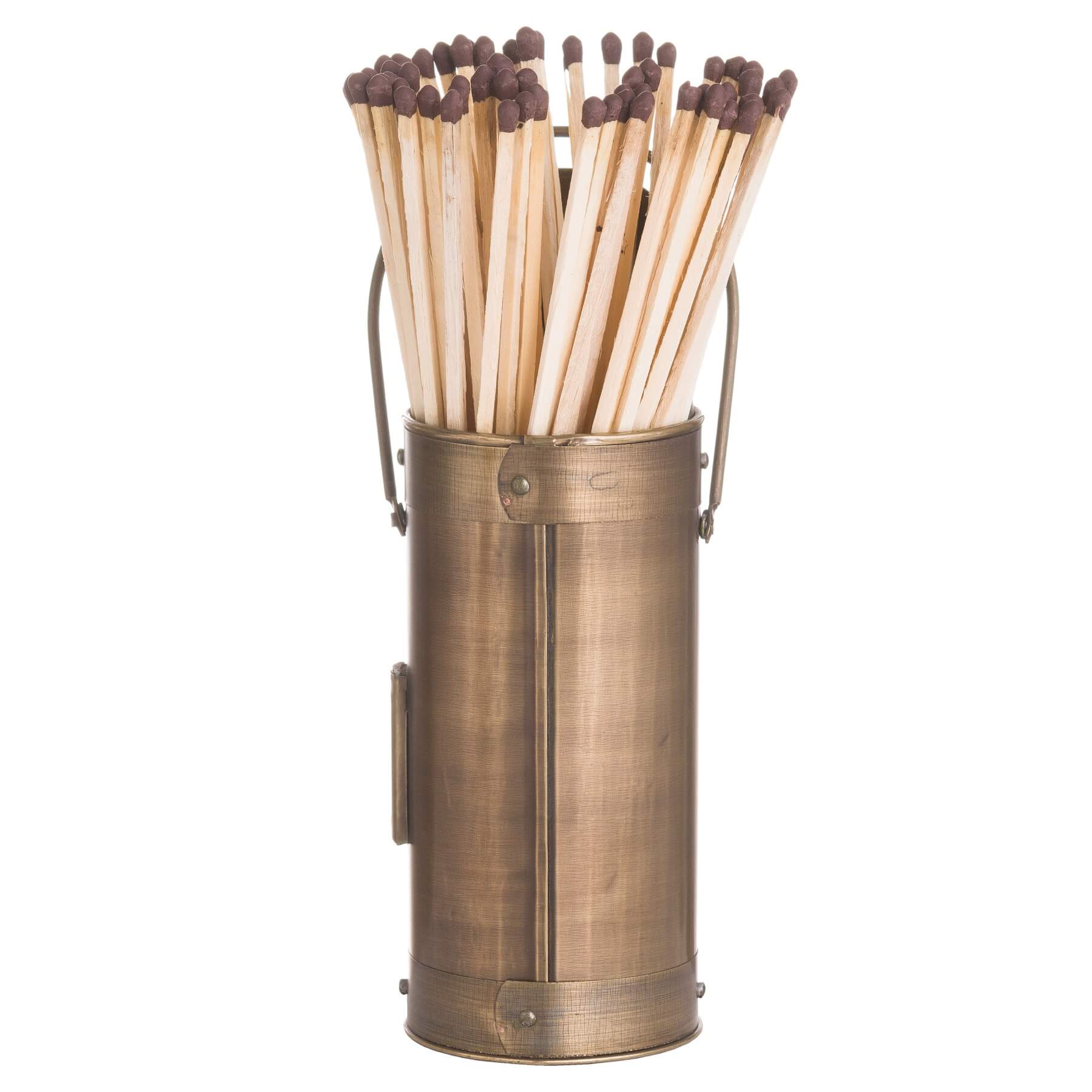 Antique bronze match holder with 60 long matches, handcrafted wood design for fireplaces and candle lighting by RoomLondon at brixbailey.com