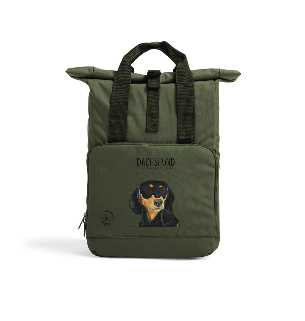 Back and Tan Dachshund Roll Top Backpack