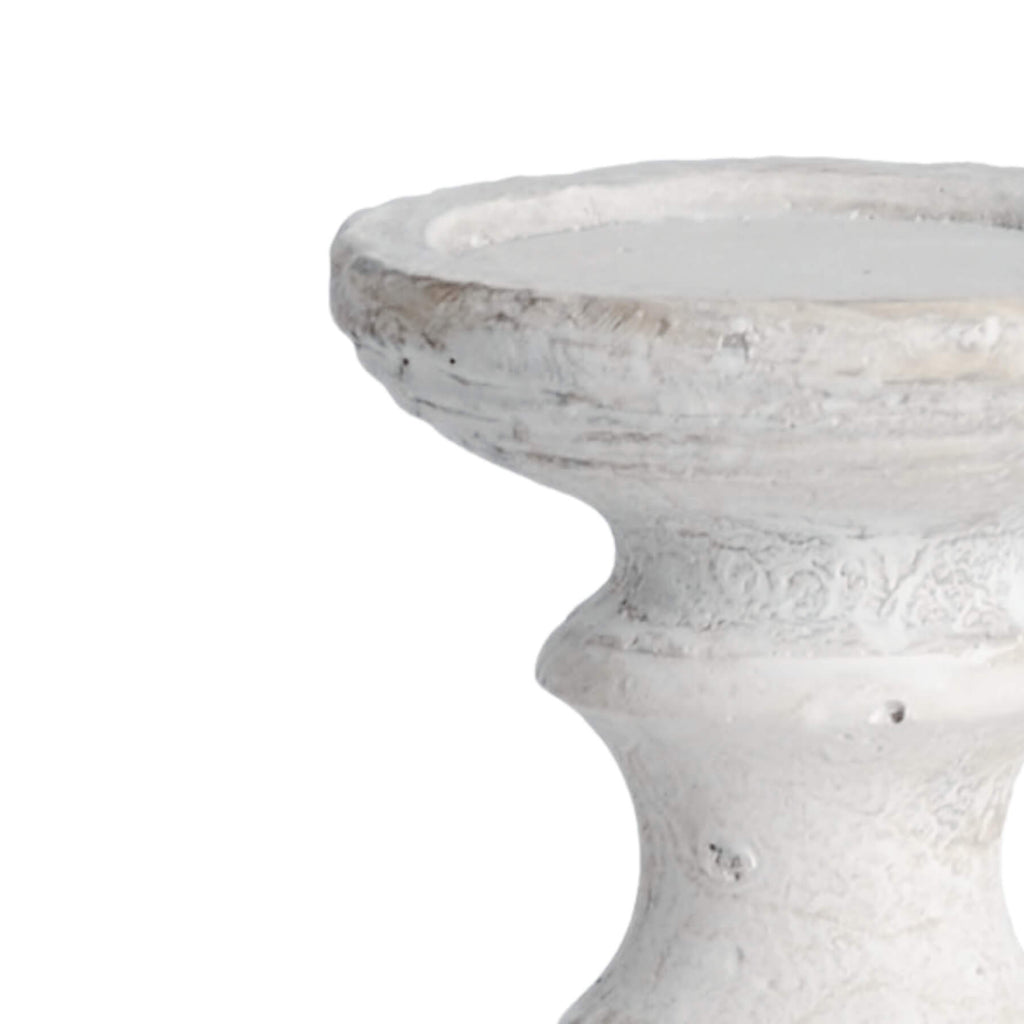 Handcrafted cream stone candle holder with textured finish, organic modern design, 40cm tall, for home decor ambiance. by sostter at brixbailey.com