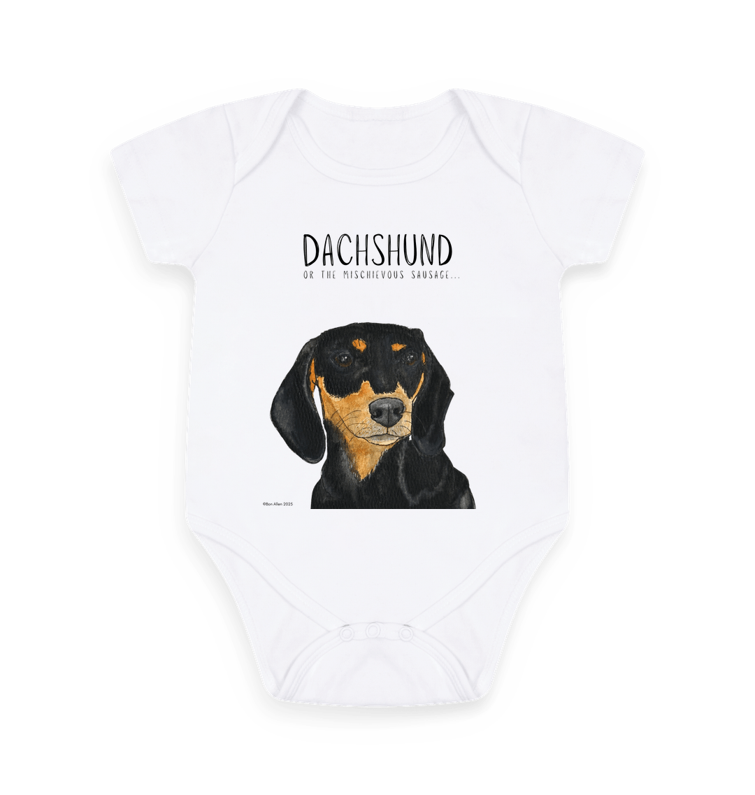 Mischievous Hot Dog Baby Bodysuit in Black and Tan
