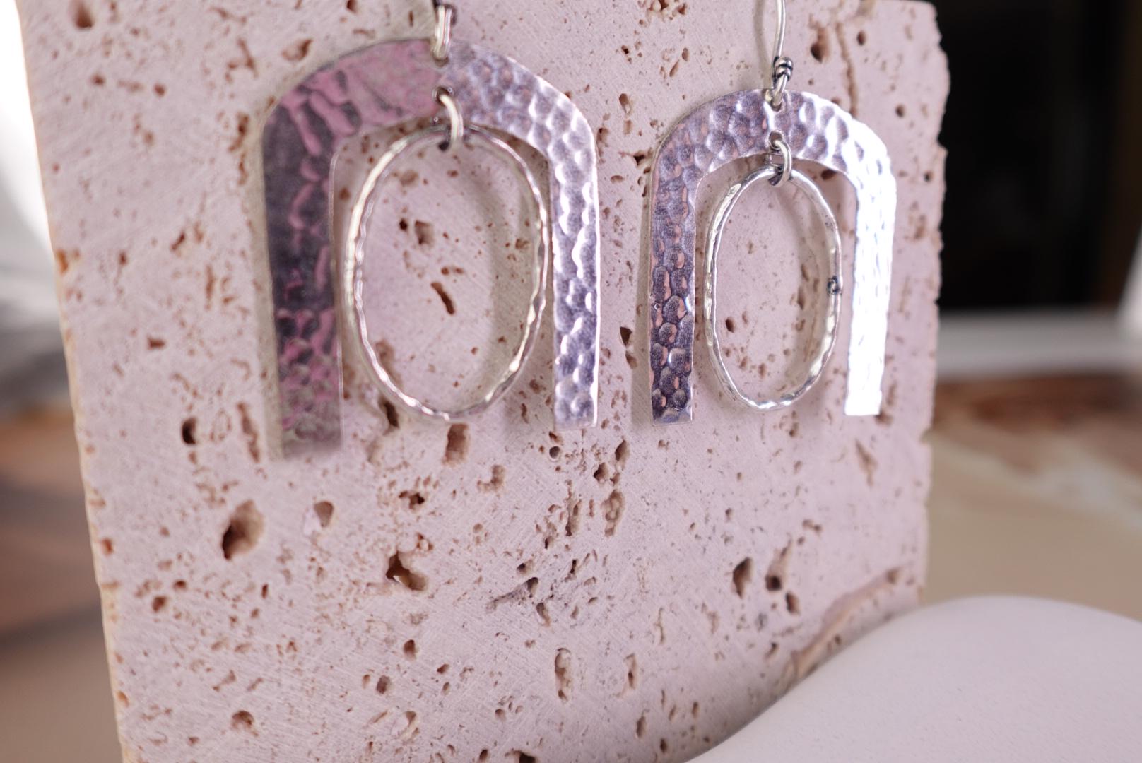 Hammered Horseshoe Brass Earrings Statement Gold Tone