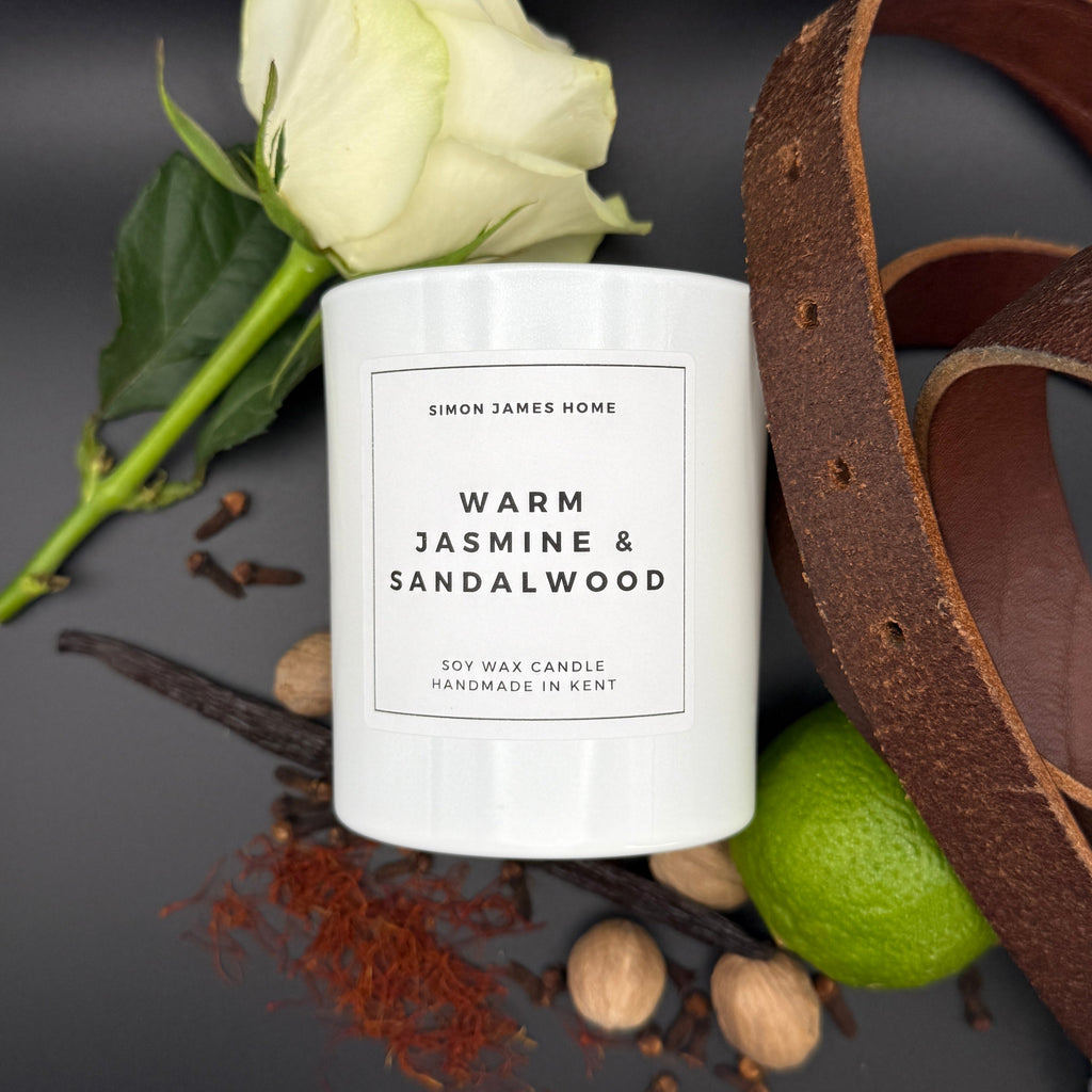 Warm Jasmine and Sandalwood Handmade Soy Wax Candle