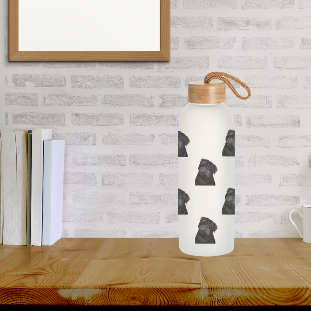Pug Water Bottle 750ml Frosted Glass with Bamboo Lid