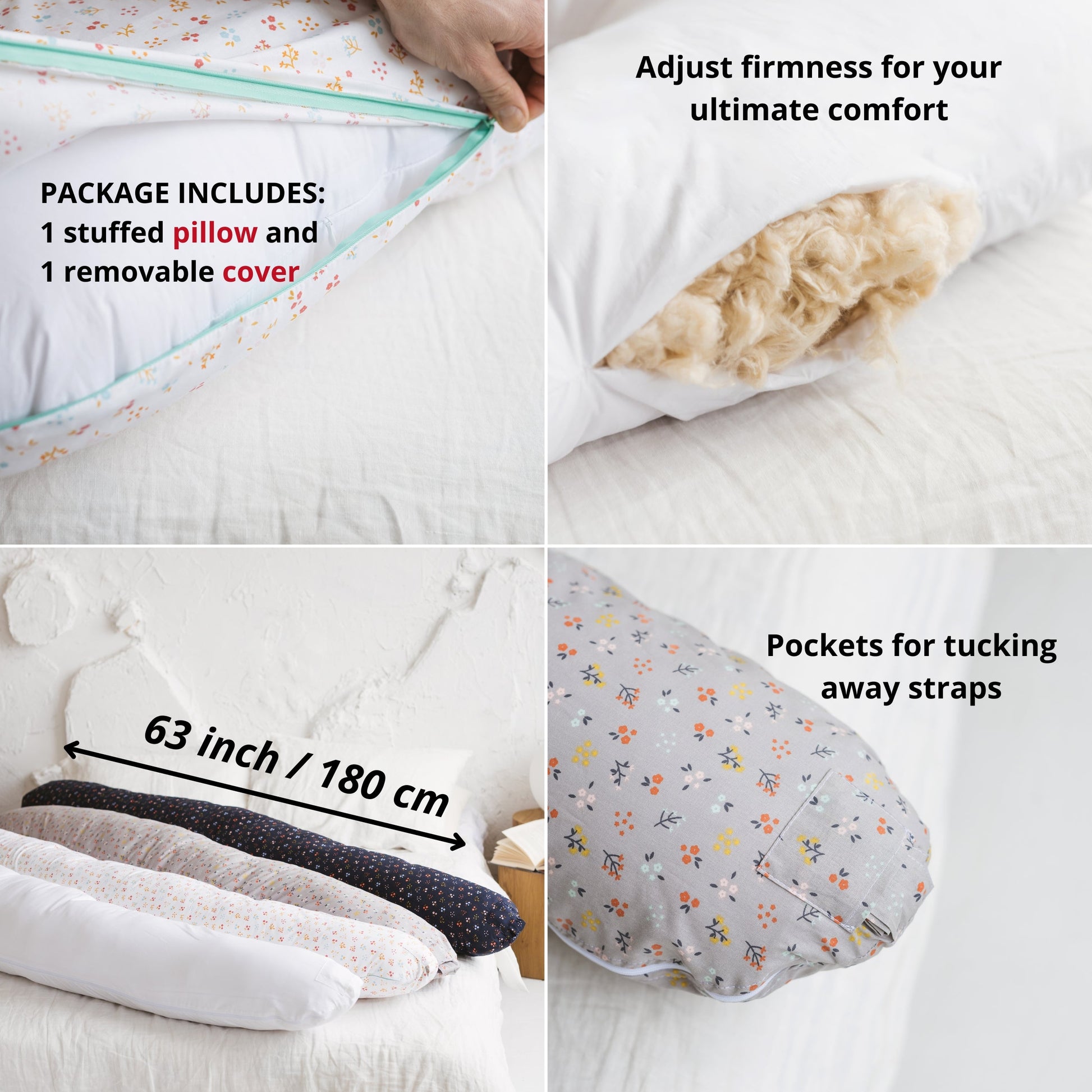 C Shape Baby Feeding and Pregnancy Pillow with Organic White Cover