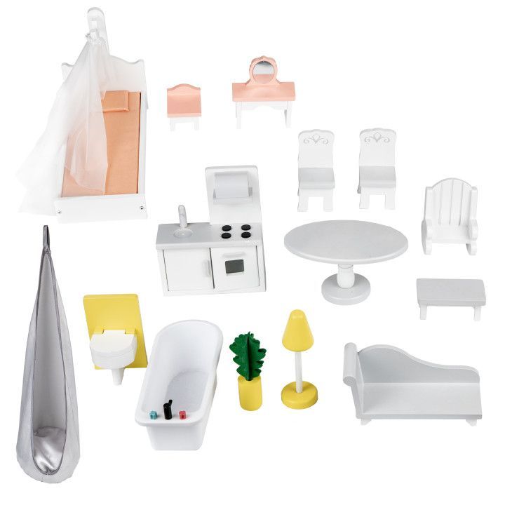 gerardo's wooden dollhouse liselle with warm led lights illuminating the cozy furnished bedroom