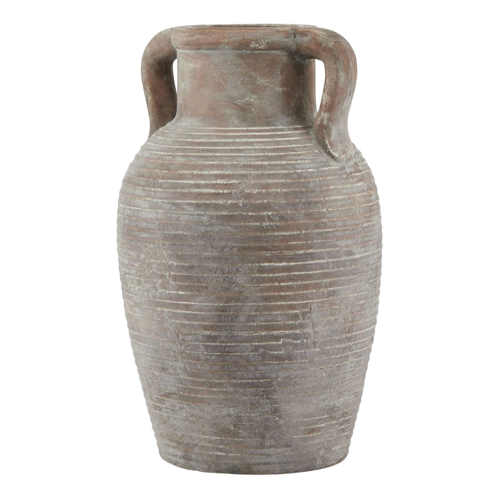 Handcrafted Siena amphora pot in weathered brown ceramic with ribbed detailing, Tuscan-style home decor. by sostter at brixbailey.com
