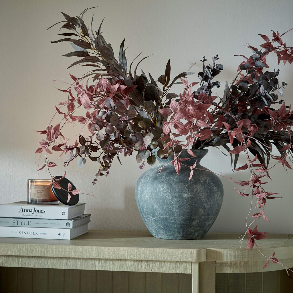 Matte grey ceramic vase, modern minimalist design, 31cm wide, perfect for floral arrangements or standalone decor. by sostter at brixbailey.com
