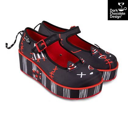 Riot Kitty Platform Mary Janes Gothic Cat Ear Shoes