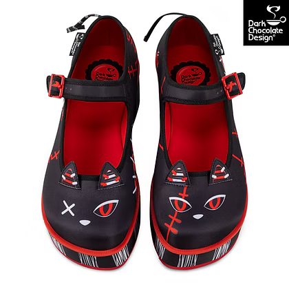 Riot Kitty Platform Mary Janes Gothic Cat Ear Shoes