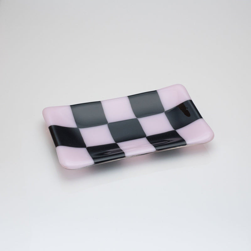 Chequered Dual Colour Medium Glass Tray 15cm