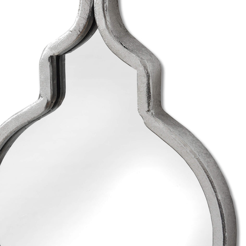 Silver quarterfoil wall mirror with vintage-inspired design, 132cm height, premium metal frame for modern or traditional decor by RoomLondon at brixbailey.com