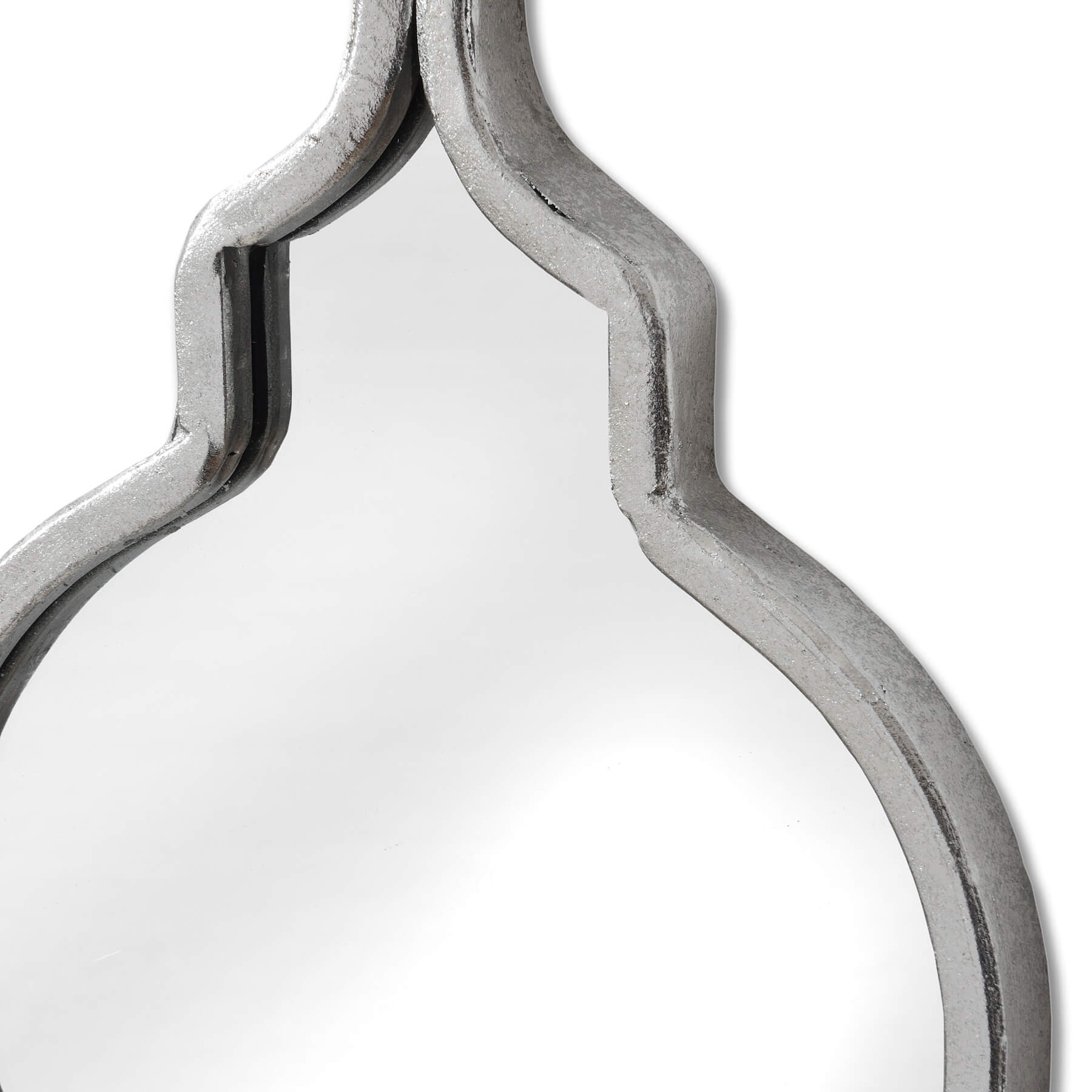 Silver quarterfoil wall mirror with vintage-inspired design, 132cm height, premium metal frame for modern or traditional decor by RoomLondon at brixbailey.com