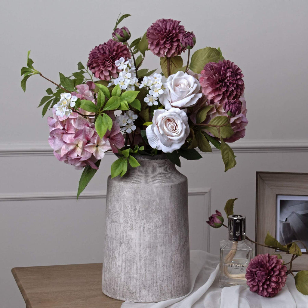 Handcrafted stone-effect urn vase in neutral tones, weathered texture, 31cm tall, organic modern ceramic decor. by Sostter at brixbailey.com