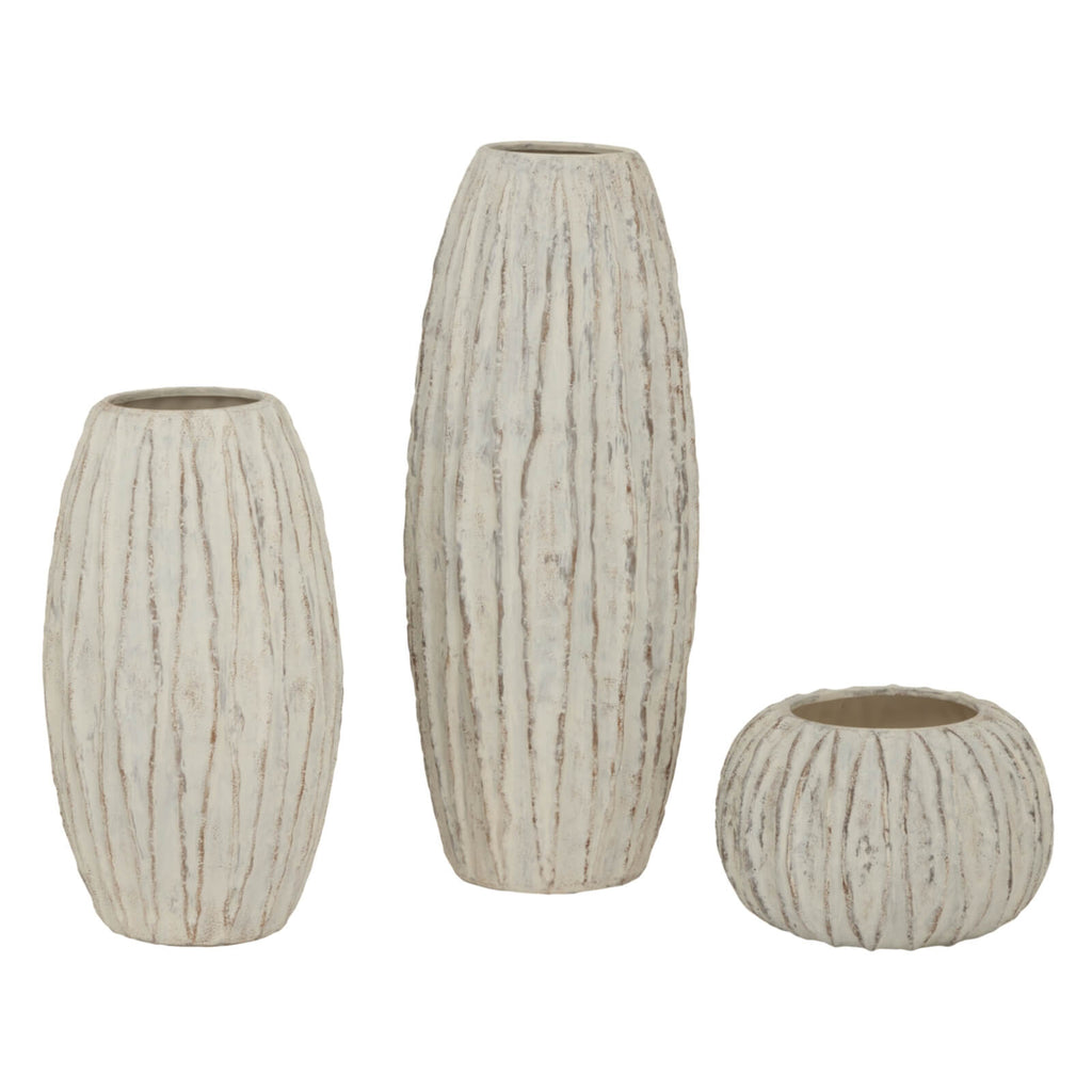 White ceramic Lorenza Large Fin Vase with geometric design, 49cm tall, contemporary home decor centerpiece by Sostter at brixbailey.com