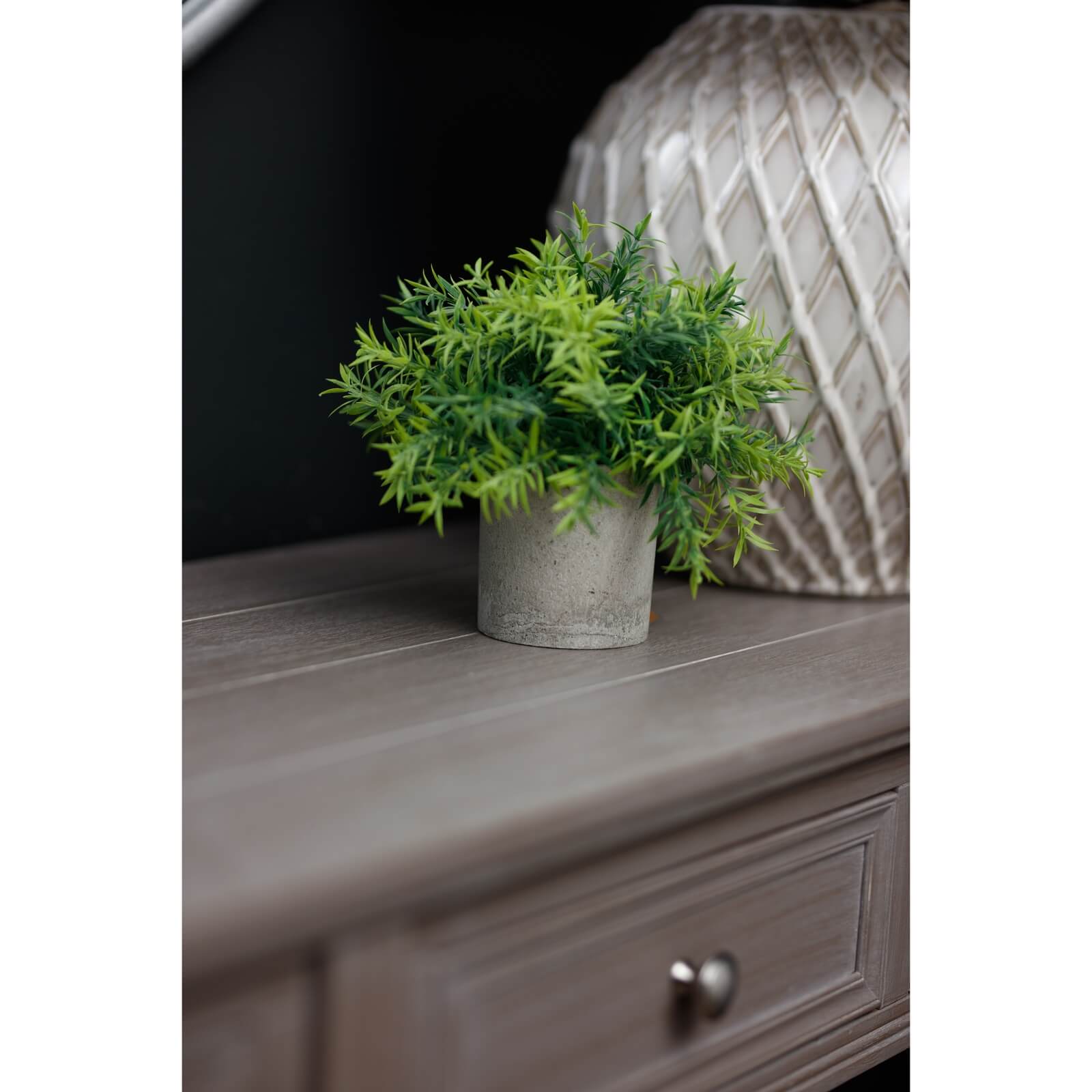 Lifelike small bamboo plant in grey concrete-look pot, vibrant green foliage, perfect for desks and shelves. by sostter at brixbailey.com