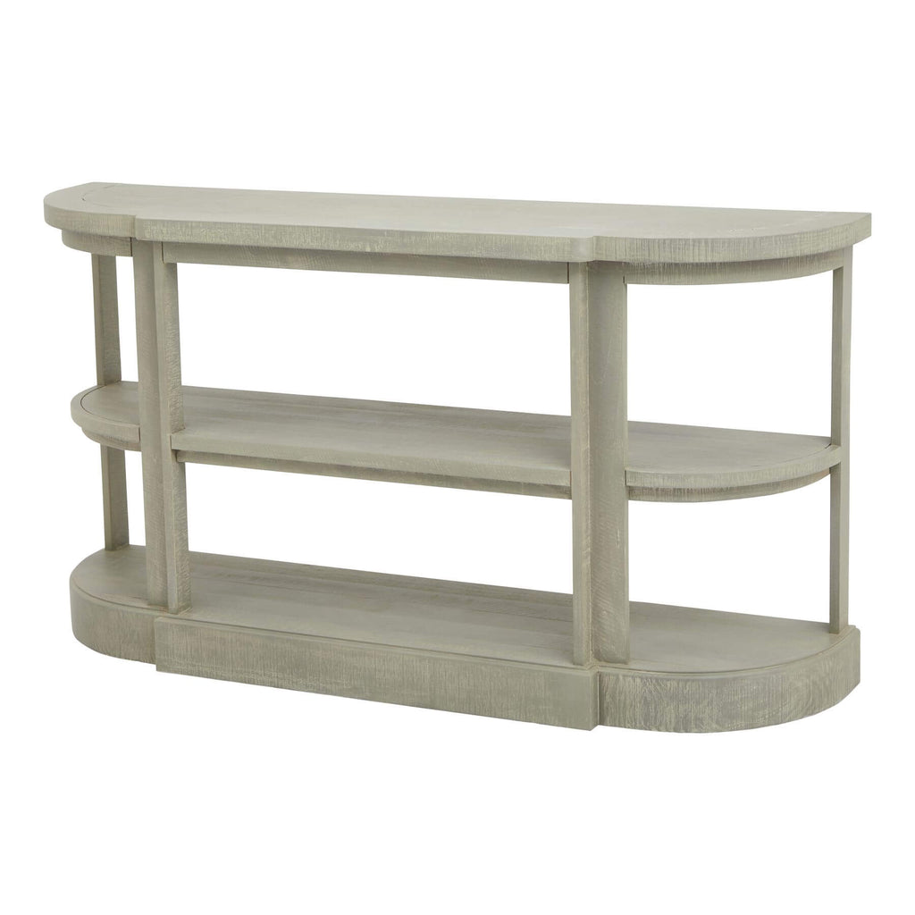 Hand-finished grey-washed pine console table with organic curves and natural wood grain, 150cm wide by RoomLondon at brixbailey.com