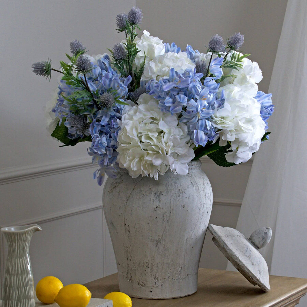 Bloomville Stone Ginger Jar in natural ceramic finish, 39cm tall, textured stone-look home decor piece by Sostter at brixbailey.com