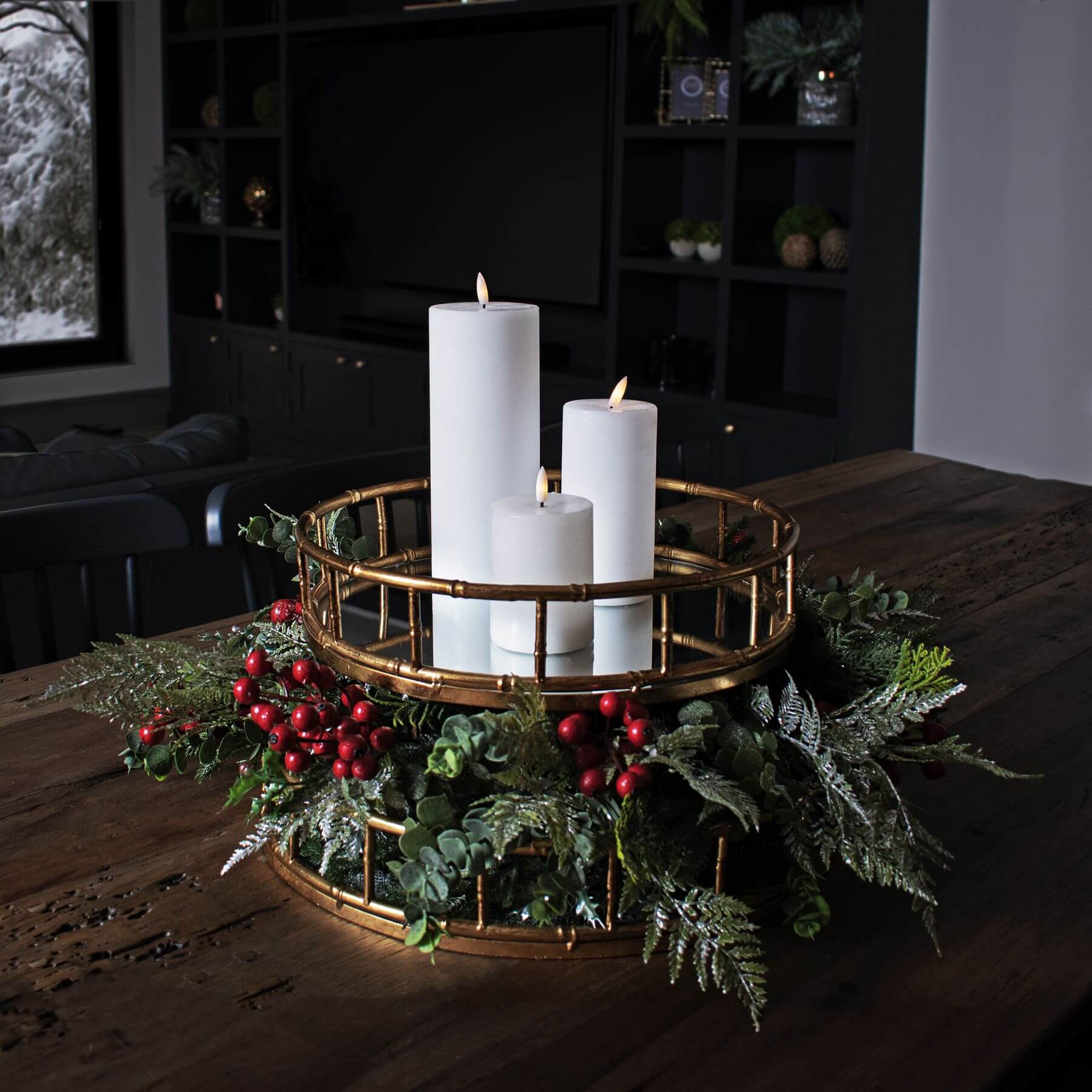 Lifelike winter berry stems with glossy red berries and natural brown stems for festive holiday decor by RoomLondon at brixbailey.com