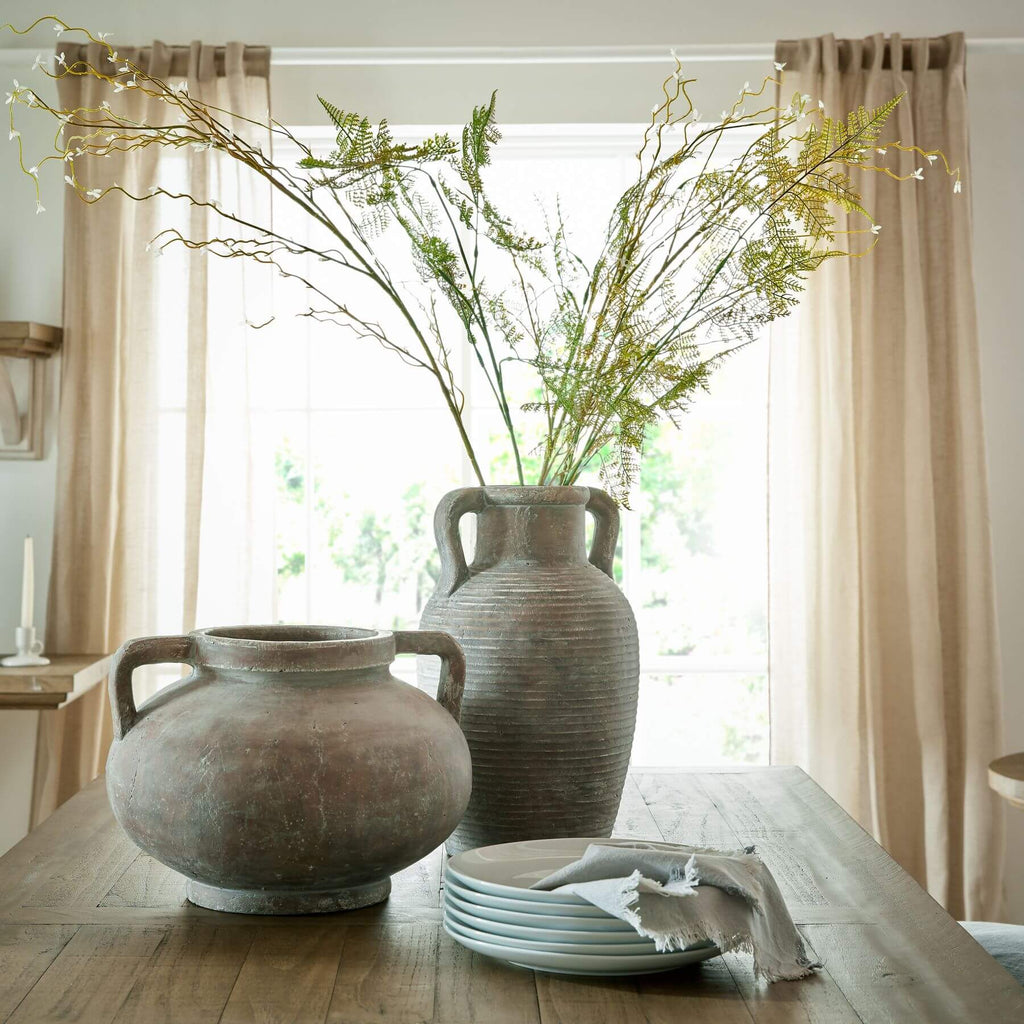 Handcrafted Siena amphora pot in weathered brown ceramic with ribbed detailing, Tuscan-style home decor by sostter at brixbailey.com