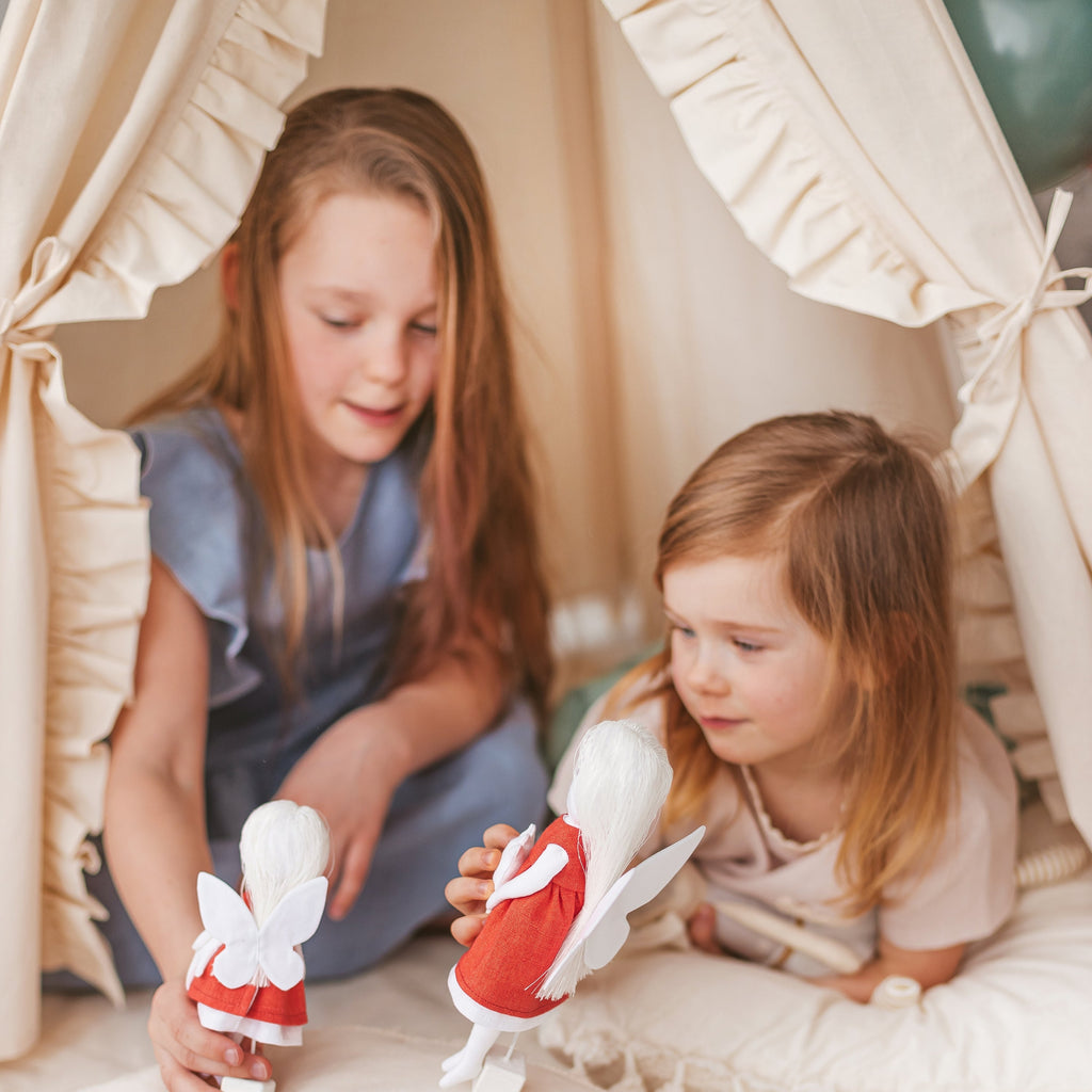 Boho Teepee Tent for Kids with Ruffled Trim