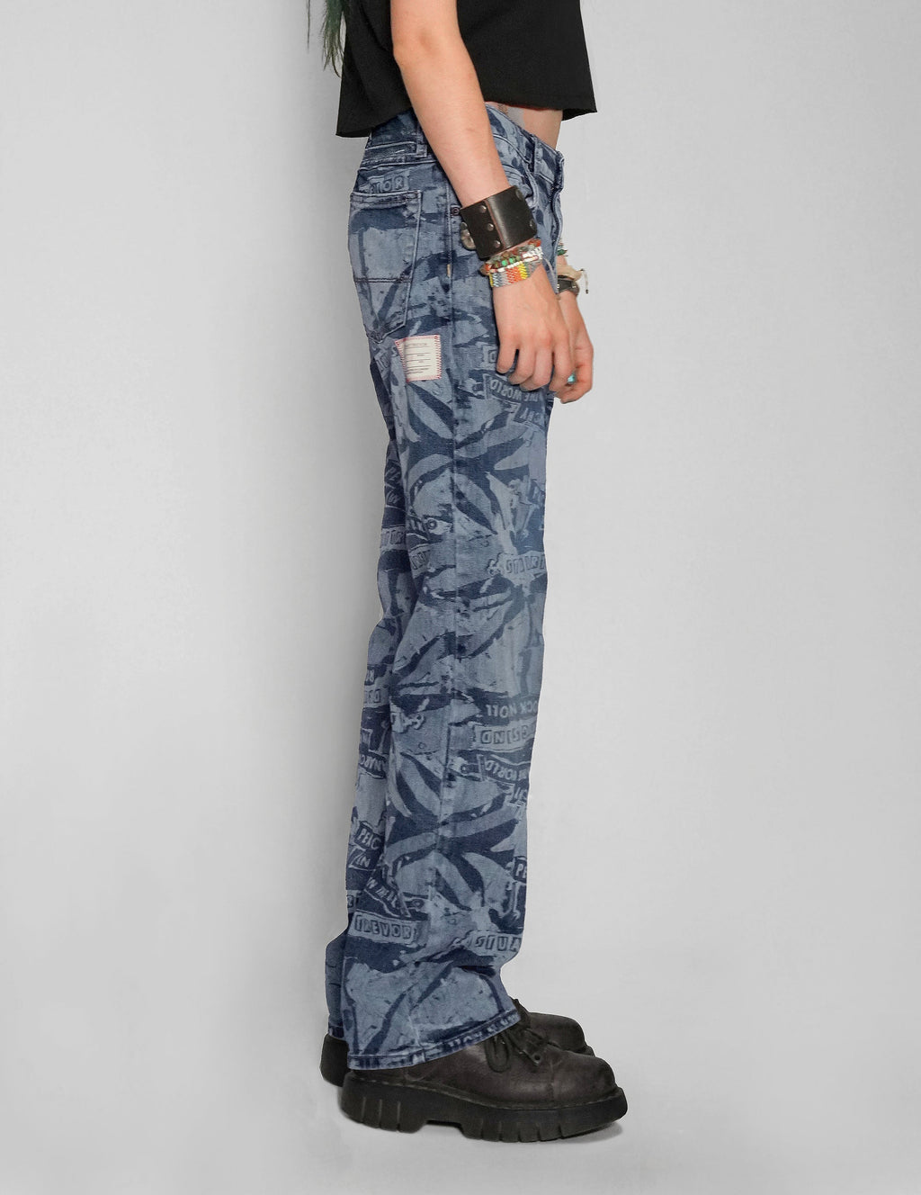 Peace Laser Print Vintage Blue Jeans Unisex