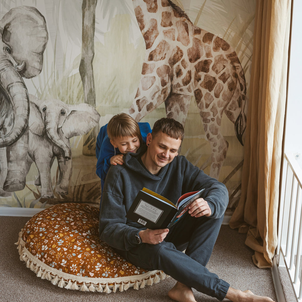 Kids Floor Cushion Seating Pouffe in Plant Pattern