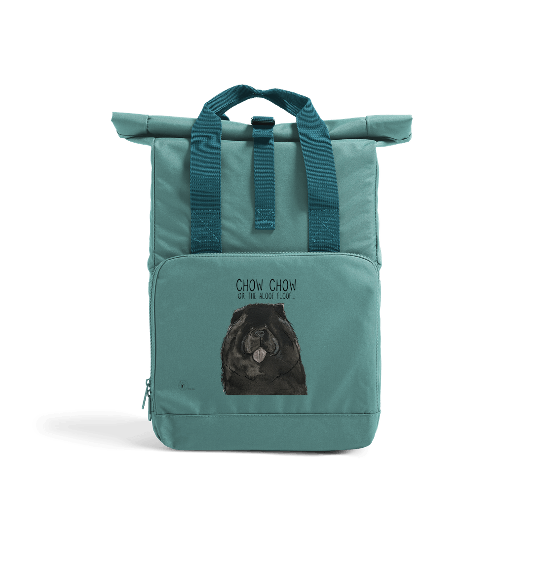 Black Chow Chow Aloof Floof Roll Top Backpack