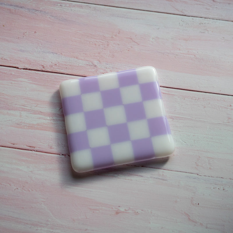 10cm Chequered White and Colour Fused Glass Coaster