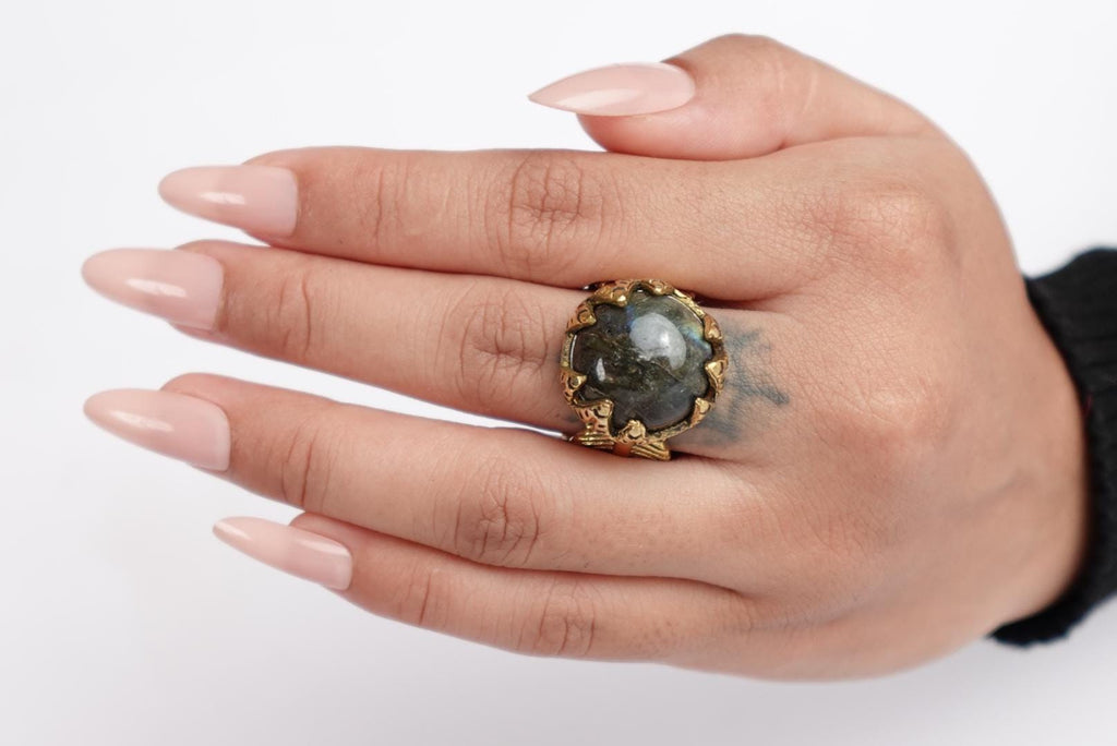 Turquoise and Labradorite Statement Rings