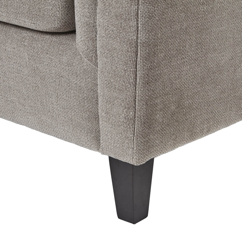 Vesper taupe three-seater sofa with plush cushions, solid wood frame, and clean-lined silhouette for modern living rooms by RoomLondon at brixbailey.com