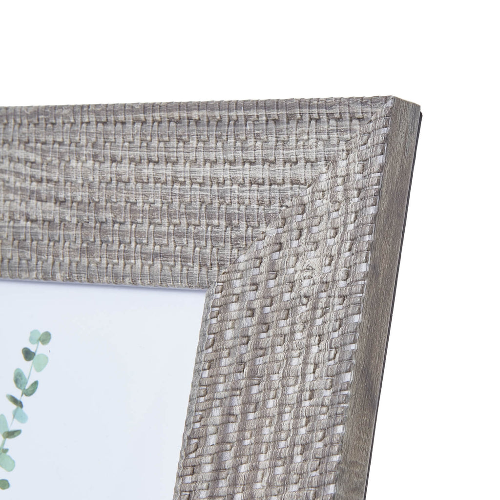 Handwoven grey-washed wooden photo frame for 8x10 pictures, artisanal texture, modern farmhouse decor. by Sostter at brixbailey.com