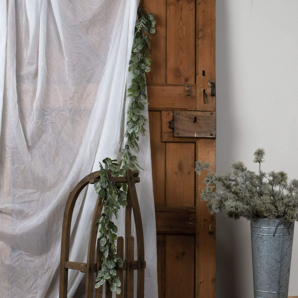 Frosted pine and eucalyptus winter garland, 180 cm, silvery foliage with green accents, elegant holiday decor by sostter at brixbailey.com