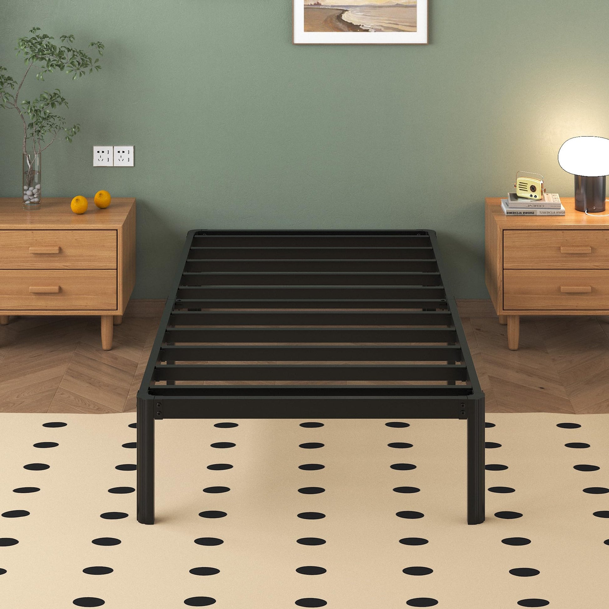 Teen Metal Bed Frame 80 x 190 cm with Round Legs Single Bed Black