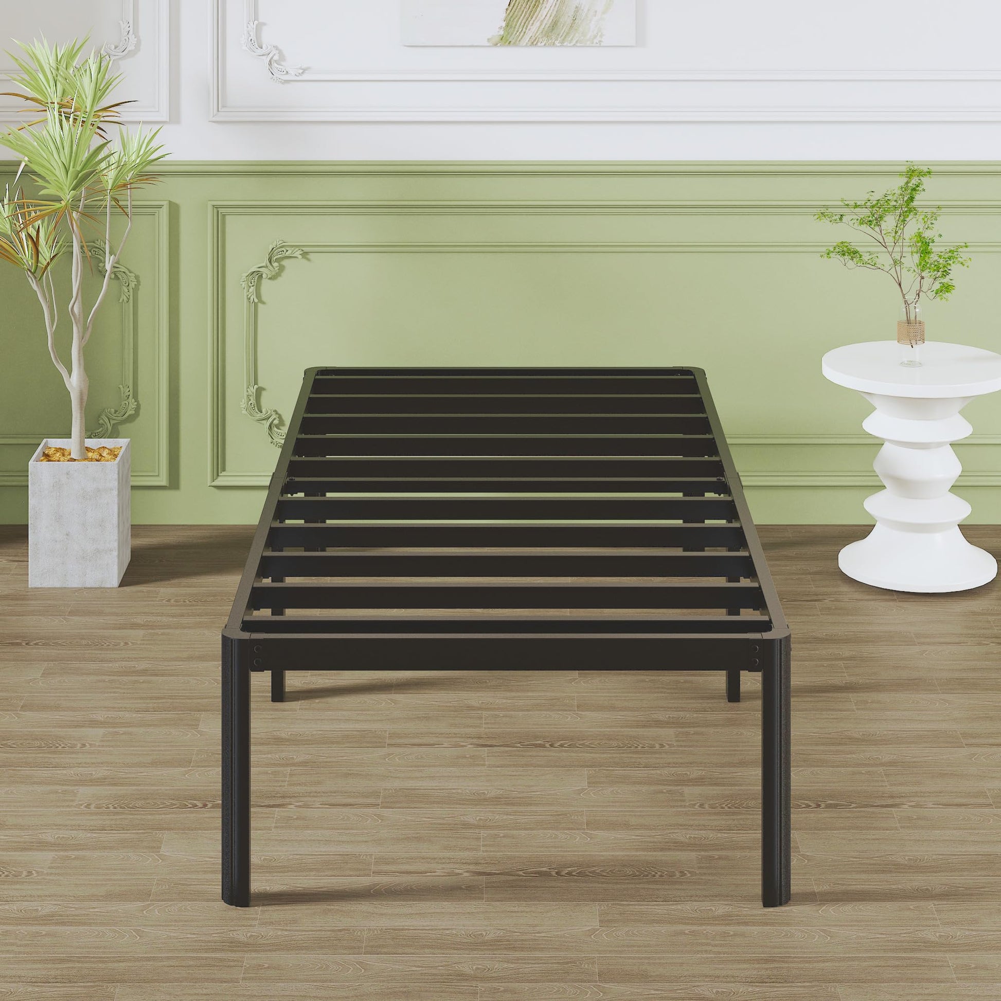 Single Bed Frame 3ft White Metal with Rounded Legs and Steel Slats