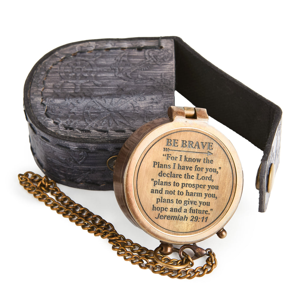 Pocket Vintage Compass with Leather Pouch