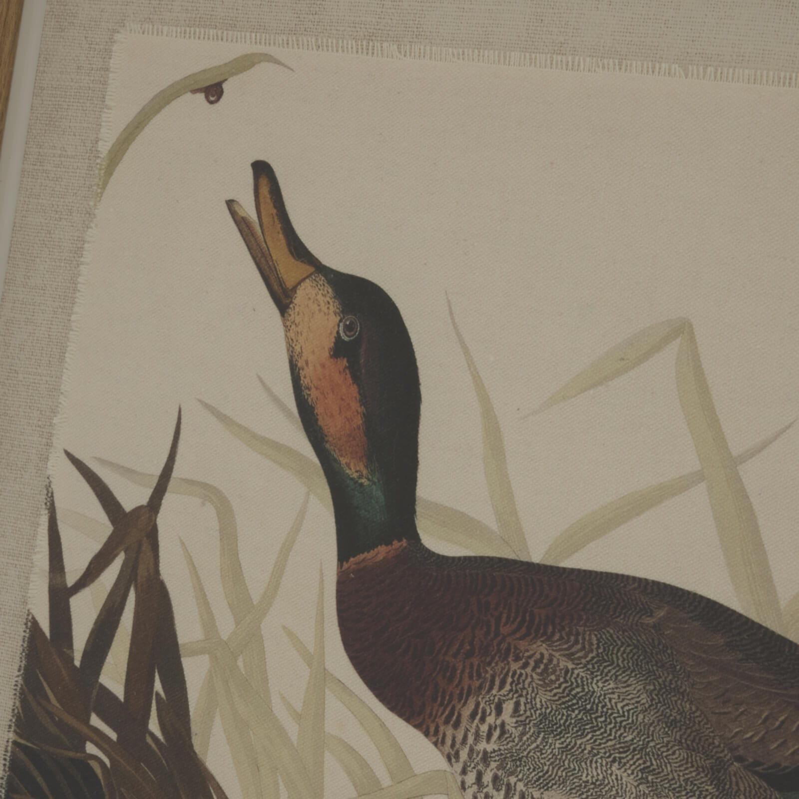 Handcrafted beaded frame duck artwork on premium linen canvas in neutral earth tones, 50x40cm by sostter at brixbailey.com