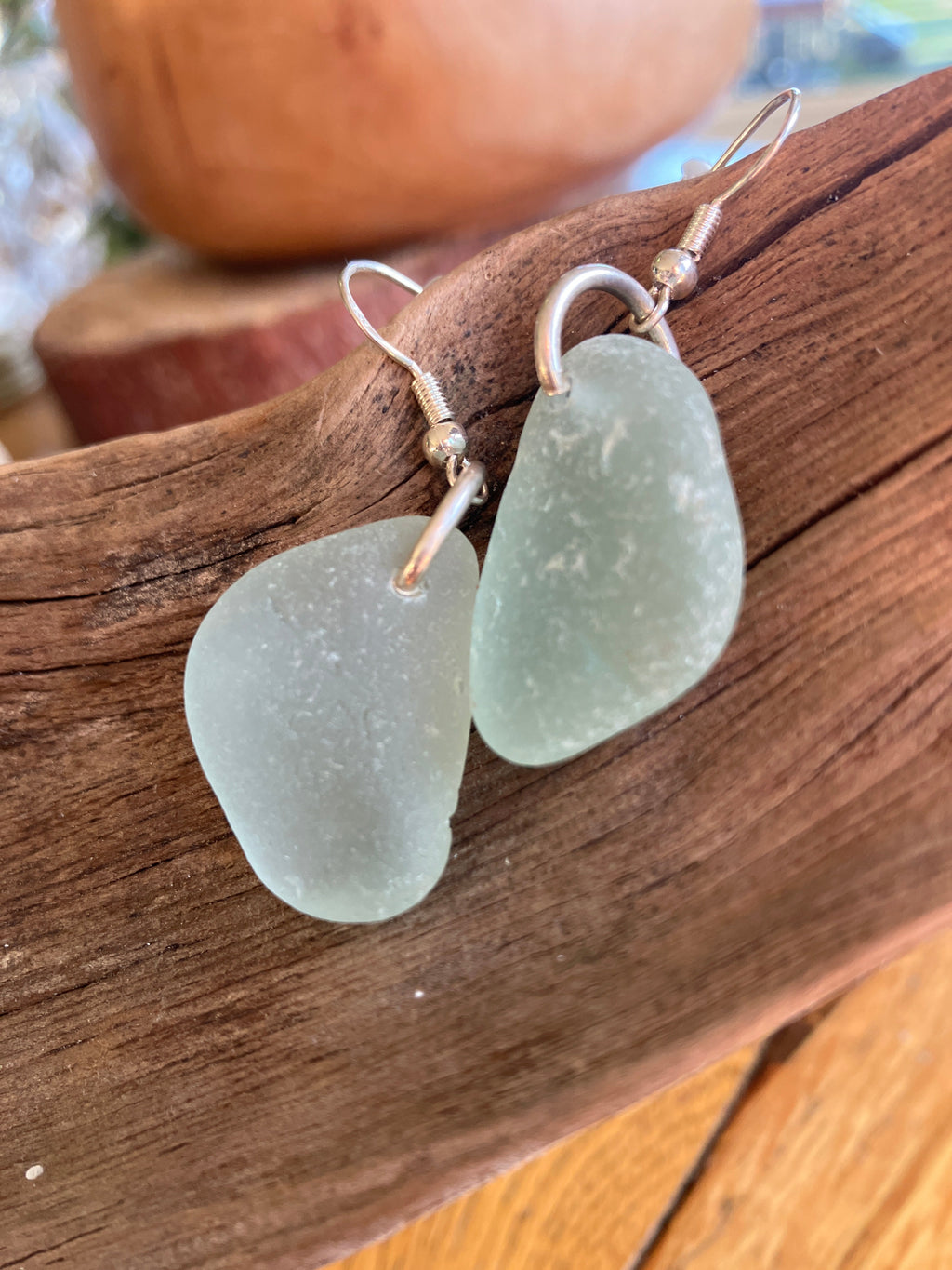 Aqua Scottish Sea Glass Earrings in Sterling Silver