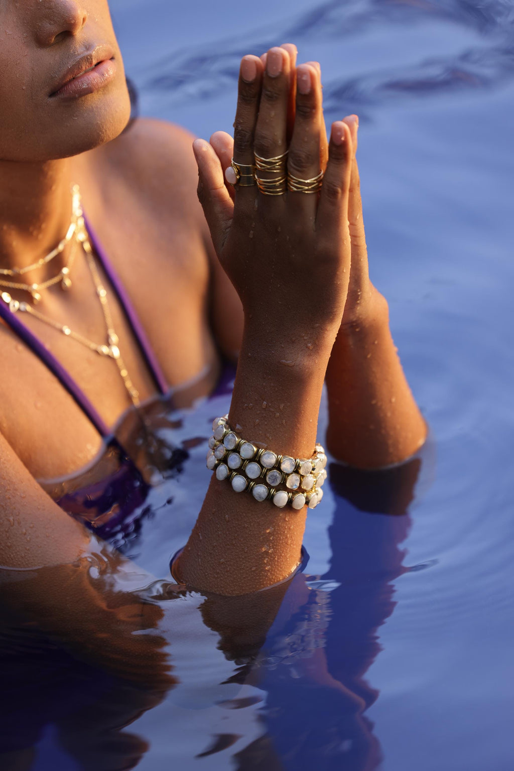 Moonstone Cuff Bangle Adjustable Brass Bracelet with Natural Stone