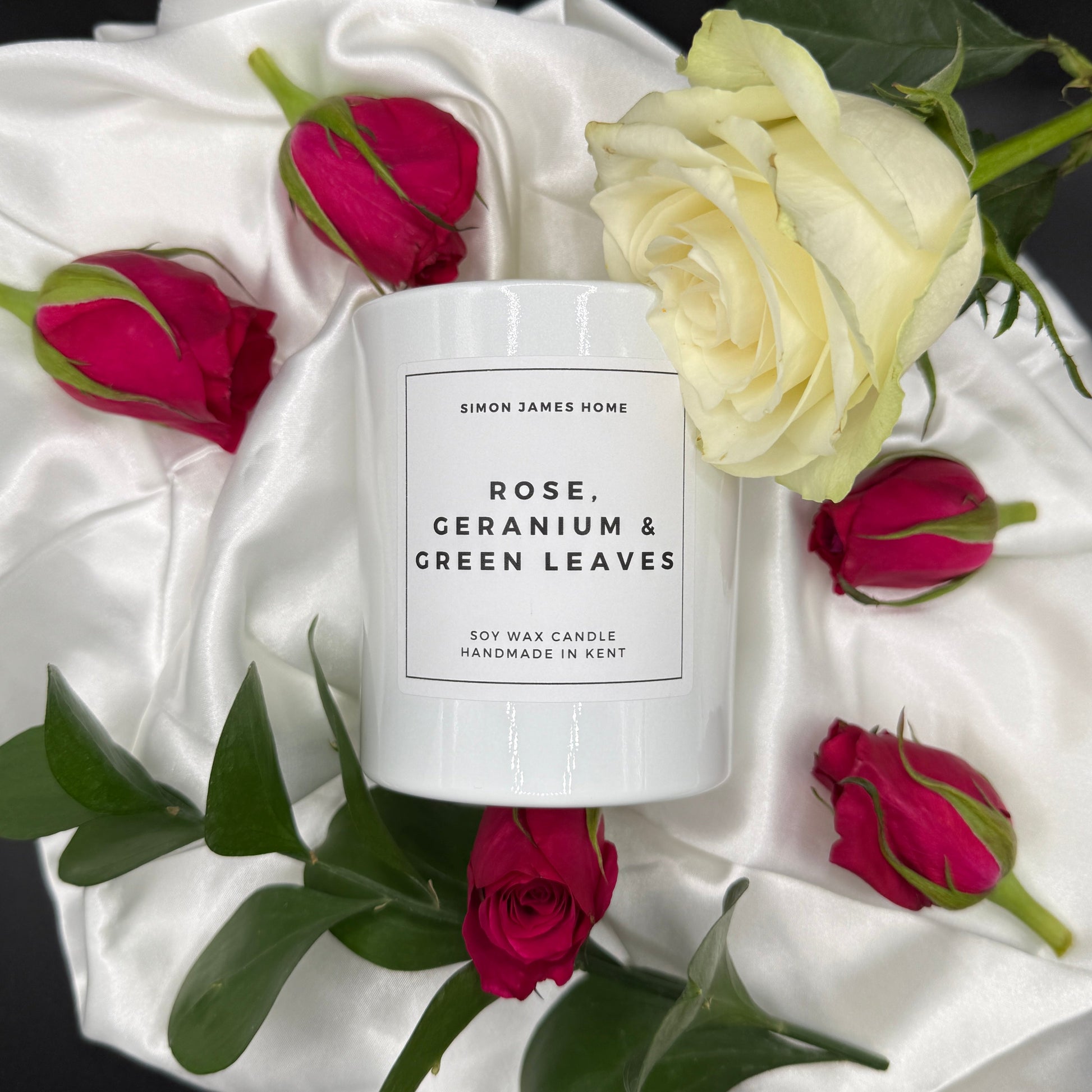 Rose Geranium and Green Leaves Handmade Soy Wax Candle