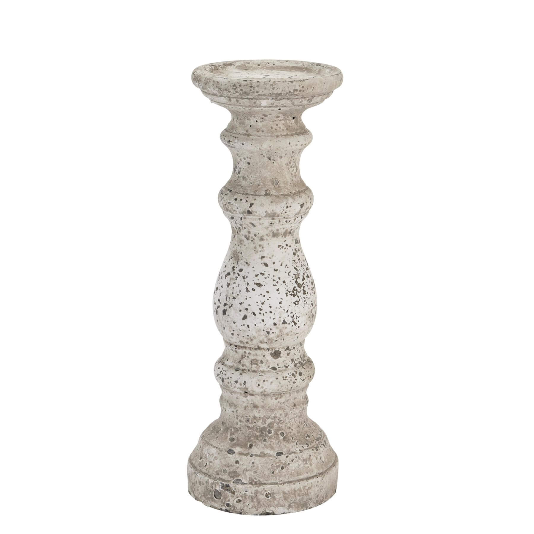 Stone ceramic column candle holder with Greco-Roman-inspired design in neutral matte finish, 38cm tall by RoomLondon at brixbailey.com