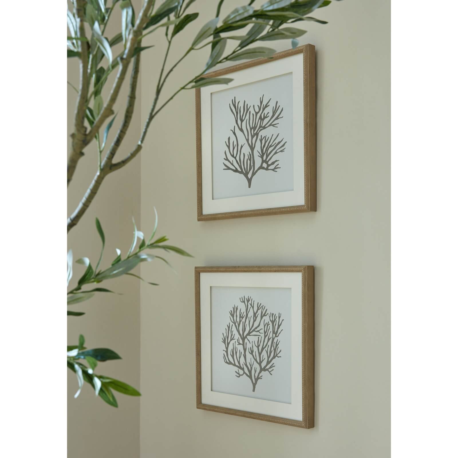 Handcrafted black coral artwork on white background with wooden frame, modern coastal home decor by Sostter at brixbailey.com