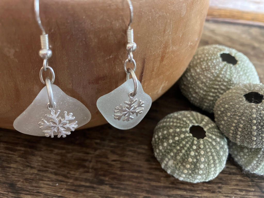Snowflake Scottish Seaglass Silver Earrings