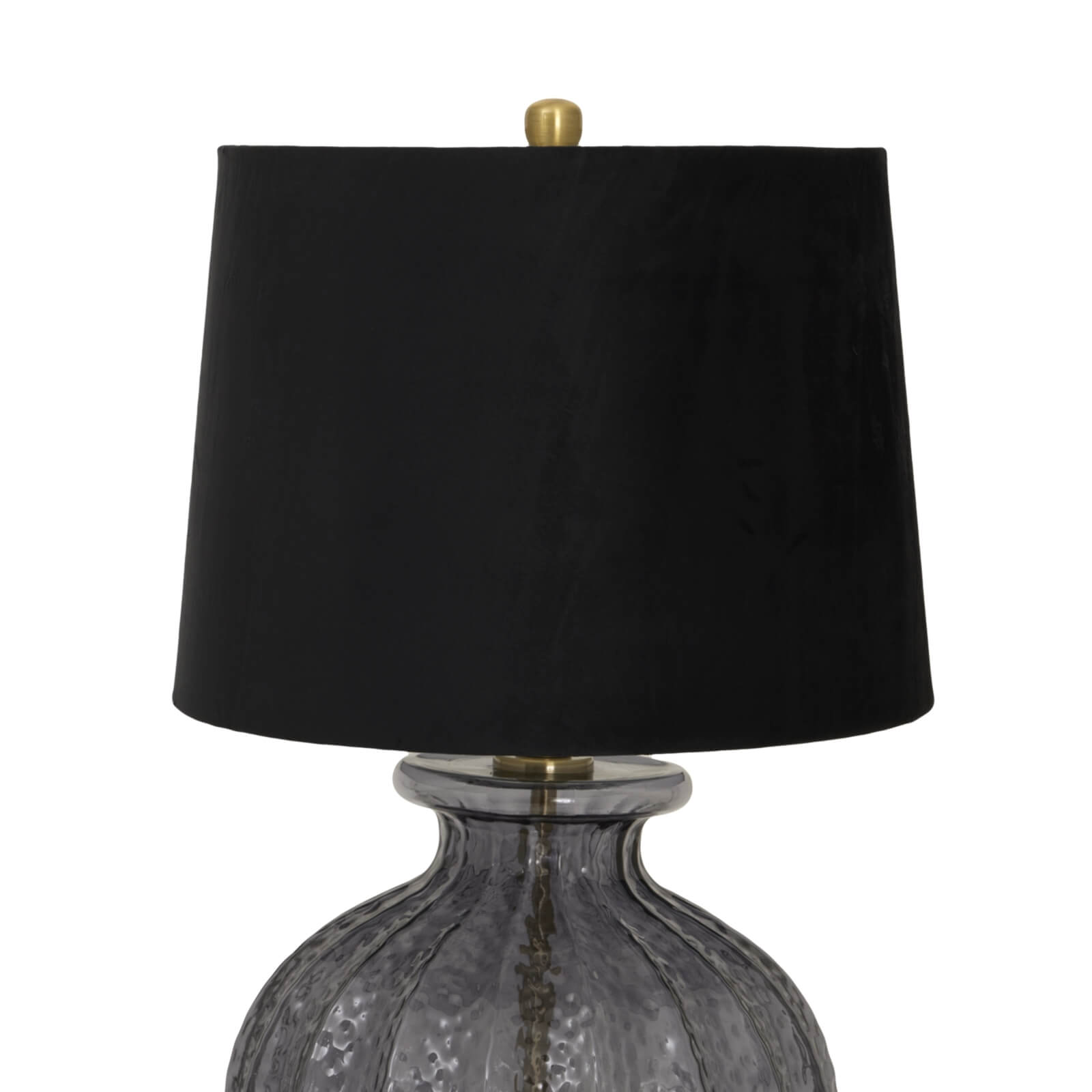 Luxton table lamp with black velvet shade and hand-carved fluted glass base in sophisticated black and transparent design by sostter at brixbailey.com