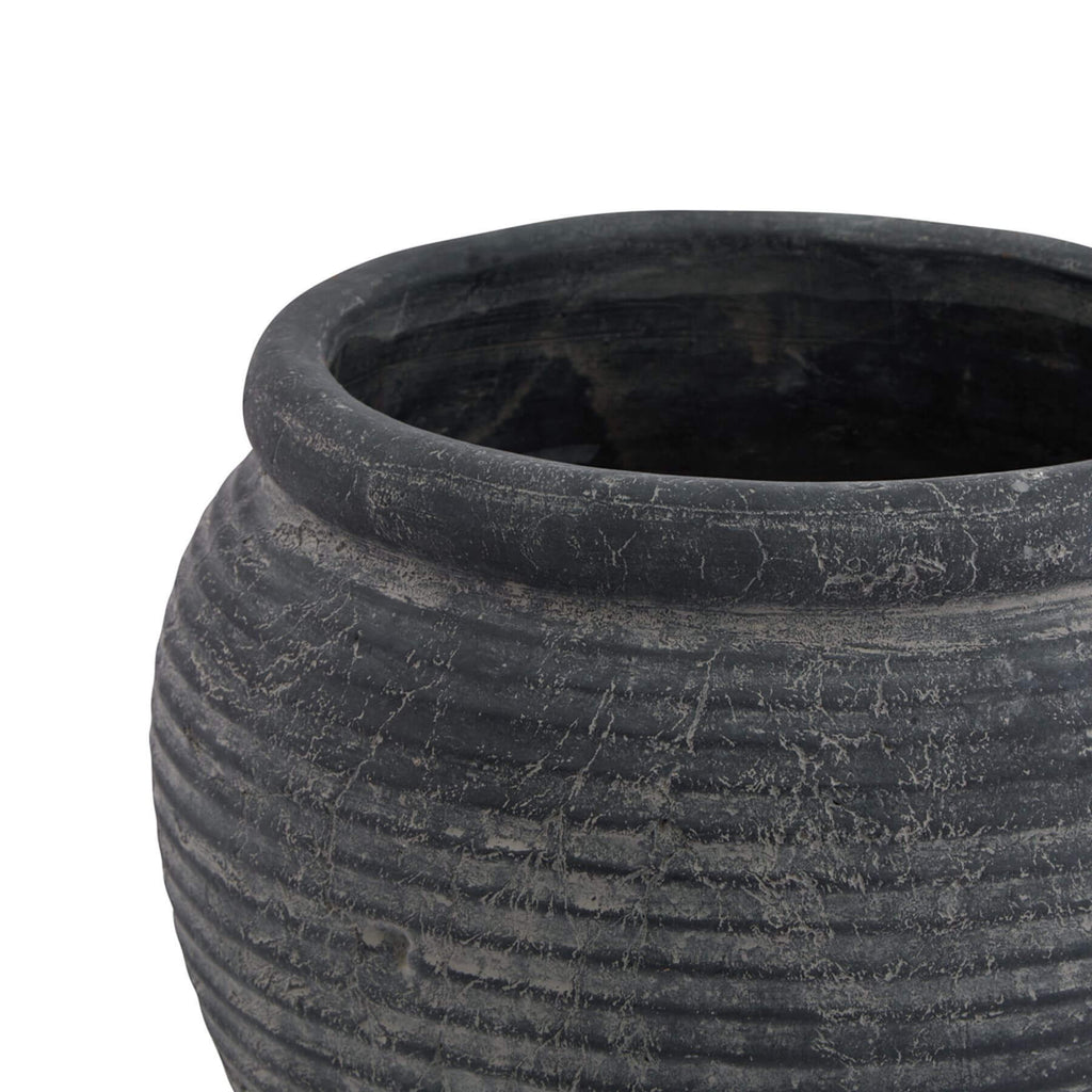 Minimalist grey ceramic plant pot with rimmed edge, 20cm height, neutral matte finish for modern interiors.by sostter at brixbailey.com