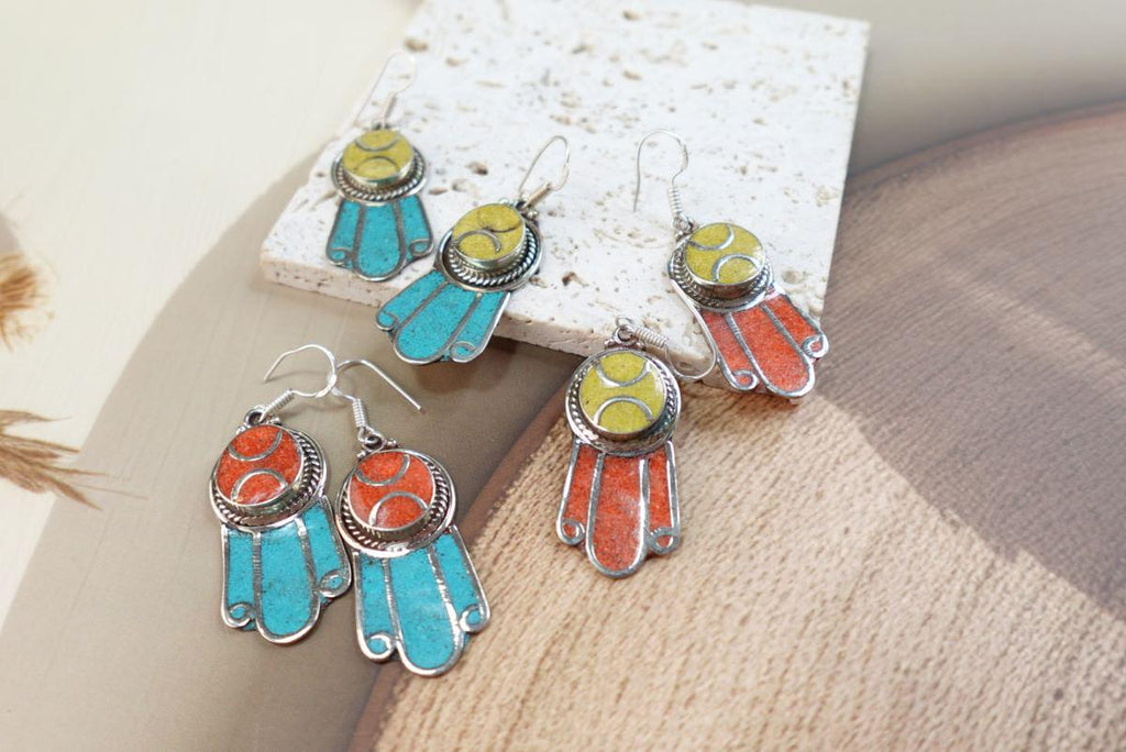 Handcrafted Natural Stone Earrings with Tibetan Silver