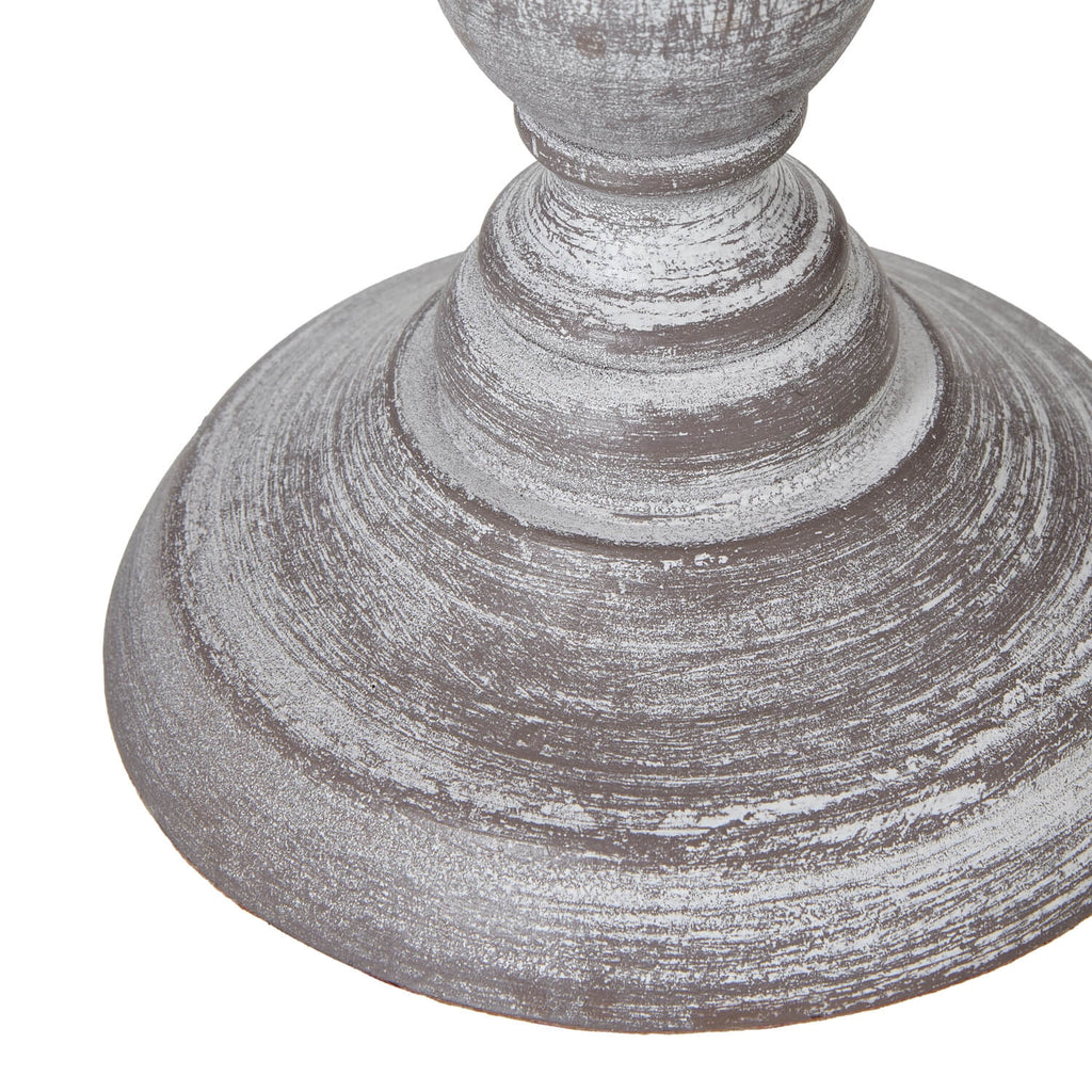 Dunum Column Table Lamp with hand-carved wood base and linen shade, warm white finish, 44cm height for bedside or console by Sostter at brixbailey.com
