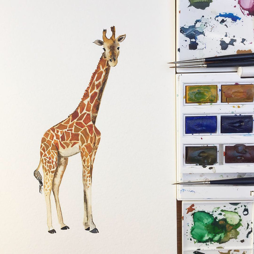 Safari Animals Hand Designed Children's Wallpaper in Blue, Cream and Grey